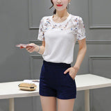 Blouse Hollow Out Lace Hem Short Sleeve - Easy Pickins Store