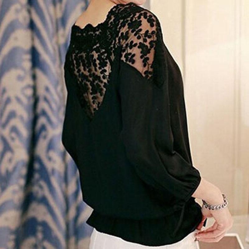 Blouse Lace Hollow Collar Chiffon Backless 3/4 Sleeve - Easy Pickins Store