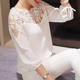 Blouse Lace Hollow Collar Chiffon Backless 3/4 Sleeve - Easy Pickins Store