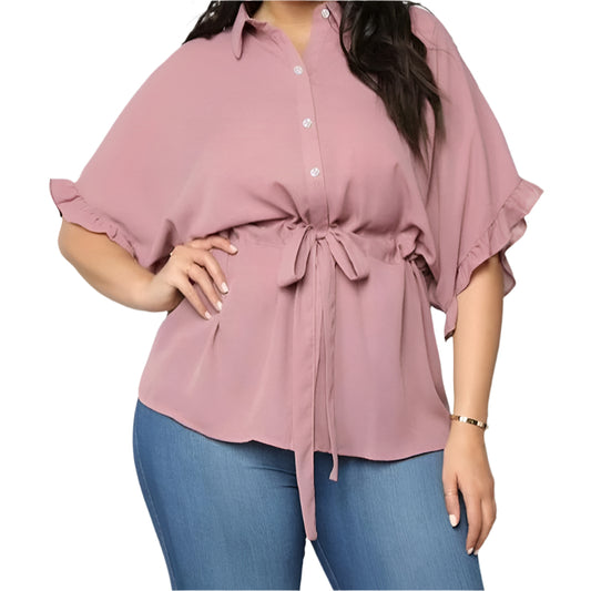 Blouse Shirt Elegant Drawstring Botton - Easy Pickins Store