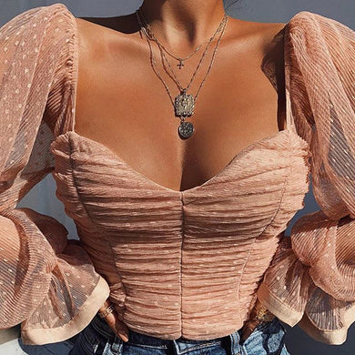 Blouse Shirt Mesh Polka Dot Long Sleeve - Easy Pickins Store