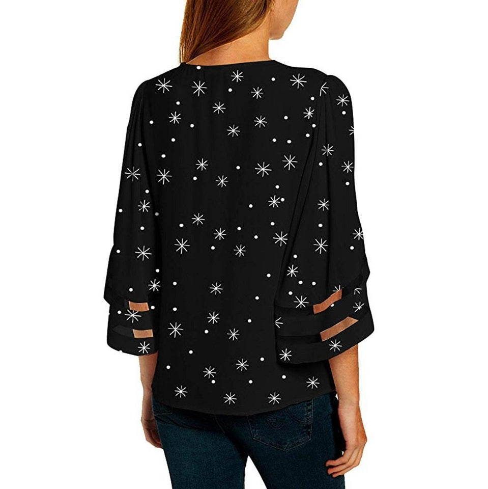 Blouse V Neck Mesh Sleeves Loose - Easy Pickins Store