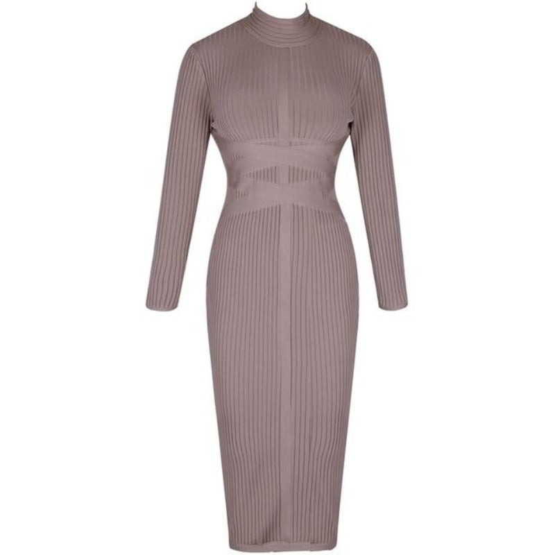 Bodycon Dress Turtleneck Rayon Long Sleeve Bandage Ribbed - Easy Pickins Store