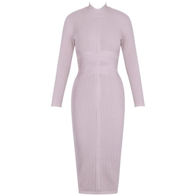 Bodycon Dress Turtleneck Rayon Long Sleeve Bandage Ribbed - Easy Pickins Store
