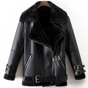 Bomber Leather Jacket Faux Fur - Easy Pickins Store