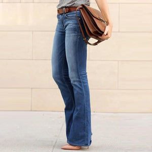 Boyfriend Elastic Waist Slim Fit Elegant Denim Bell Bottom Streetwear Flared Jeans - Easy Pickins Store