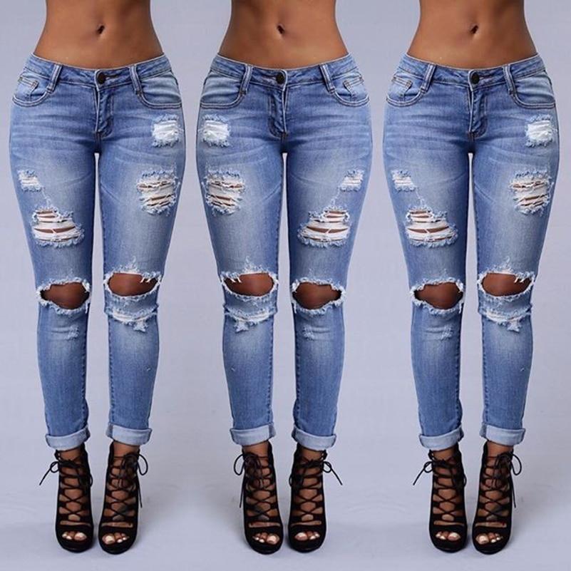 Boyfriend Pocket Pencil Ripped Cotton Casual Denim Jeans - Easy Pickins Store