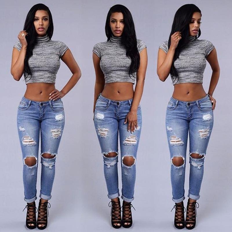Boyfriend Pocket Pencil Ripped Cotton Casual Denim Jeans - Easy Pickins Store