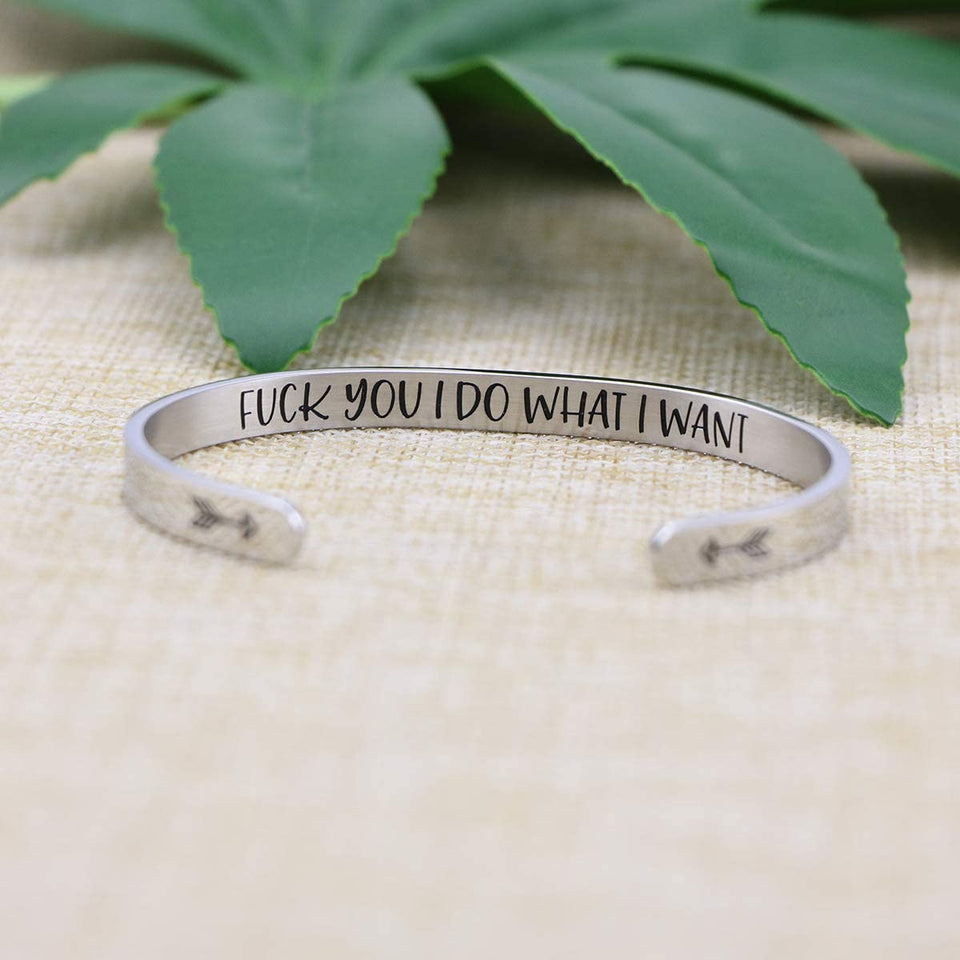 Bracelet Personalized Gift for Her Engraved Mantra Cuff Bangle Crown Birthday Jewelry - Easy Pickins Store