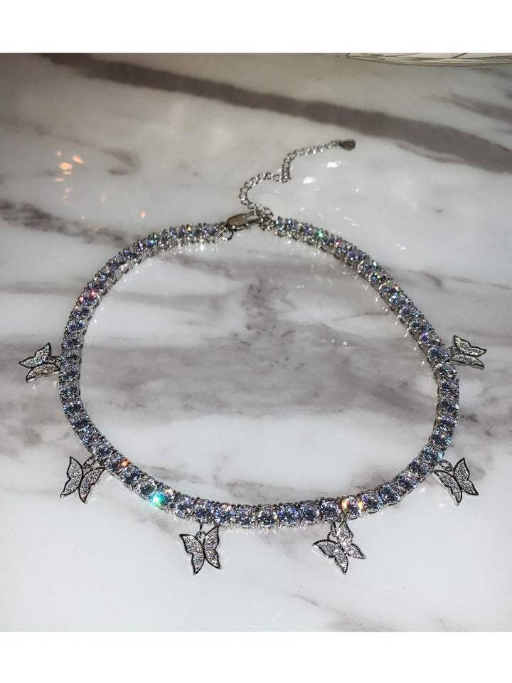 Butterfly Pendant Shiny Crystal Necklace Choker - Easy Pickins Store
