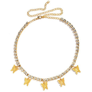 Butterfly Pendant Shiny Crystal Necklace Choker - Easy Pickins Store