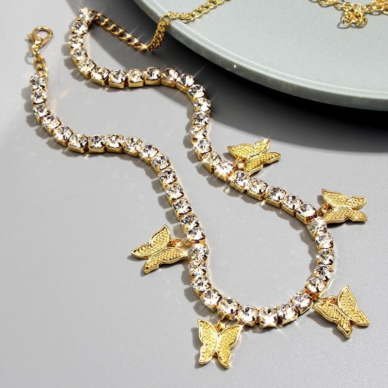 Butterfly Pendant Shiny Crystal Necklace Choker - Easy Pickins Store
