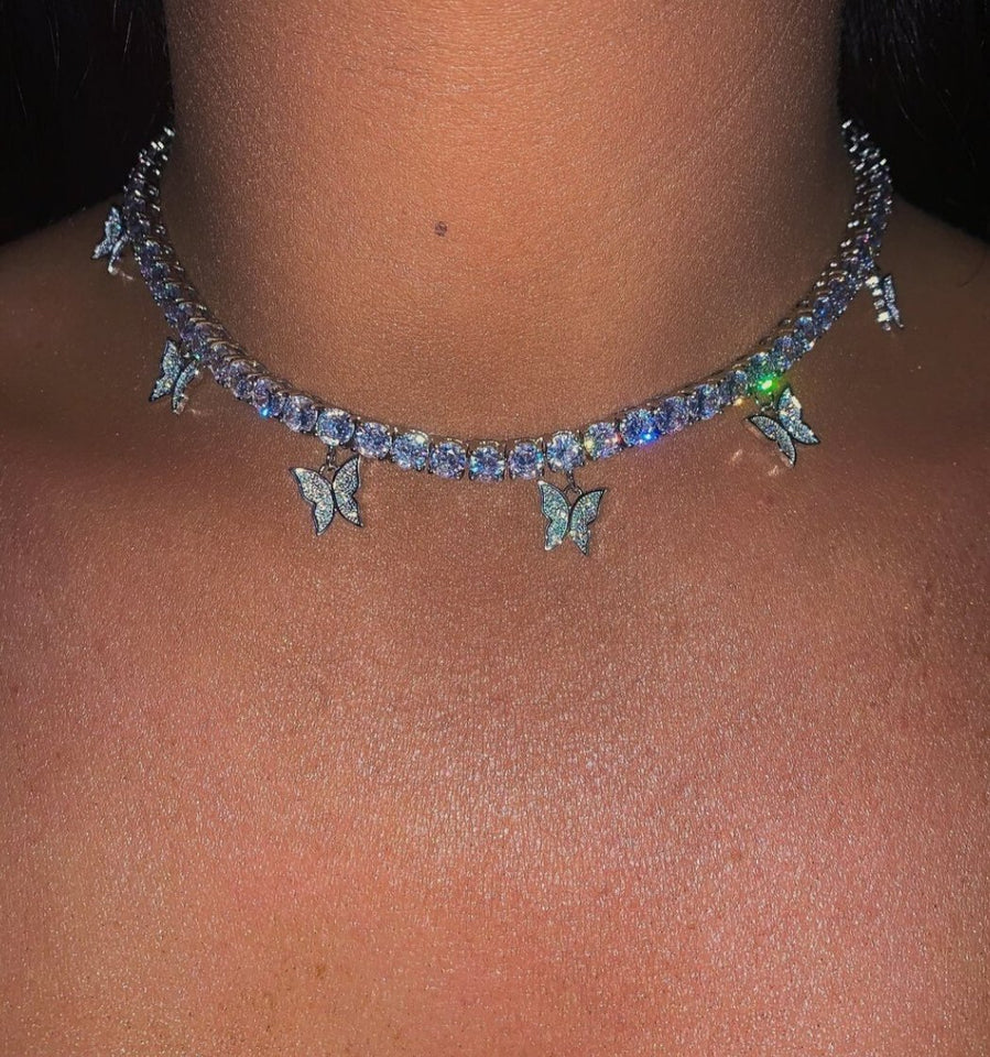 Butterfly Pendant Shiny Crystal Necklace Choker - Easy Pickins Store