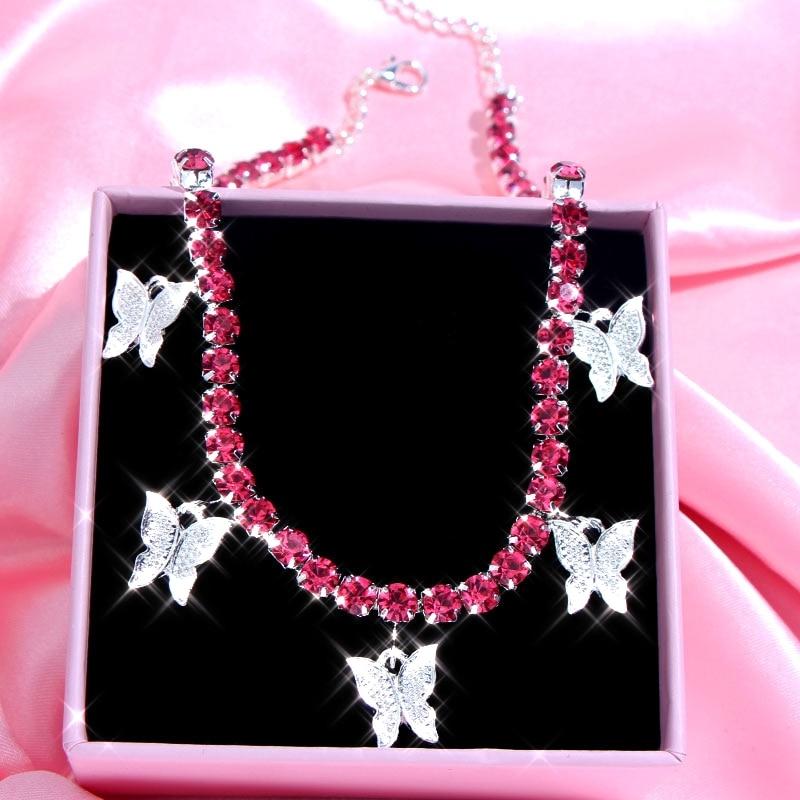 Butterfly Pendant Shiny Crystal Necklace Choker - Easy Pickins Store