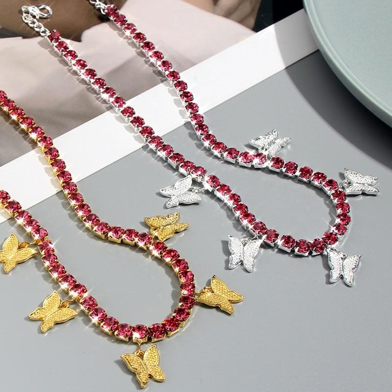 Butterfly Pendant Shiny Crystal Necklace Choker - Easy Pickins Store