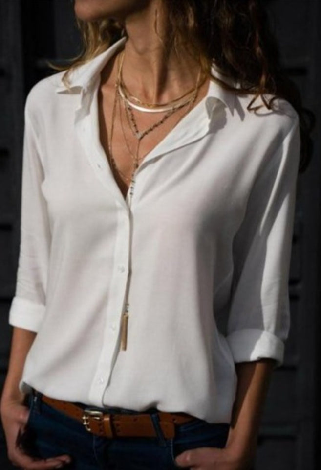 Button Long Sleeve Slim Blouse - Easy Pickins Store