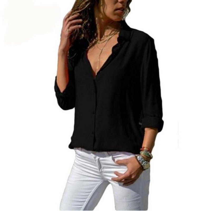 Button Long Sleeve Slim Blouse - Easy Pickins Store