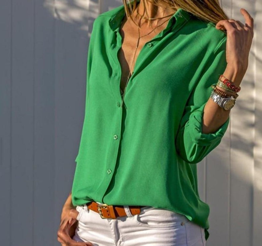 Button Long Sleeve Slim Blouse - Easy Pickins Store