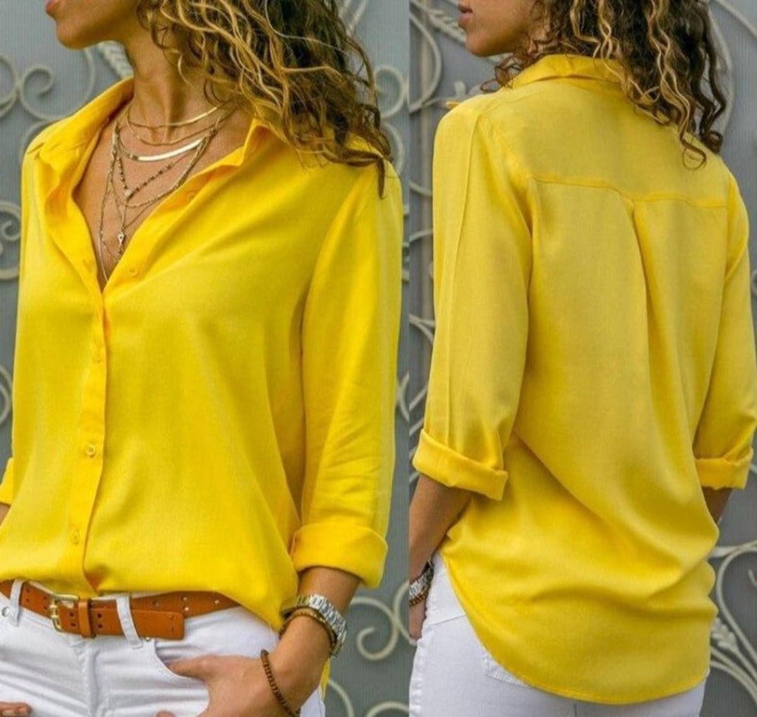 Button Long Sleeve Slim Blouse - Easy Pickins Store