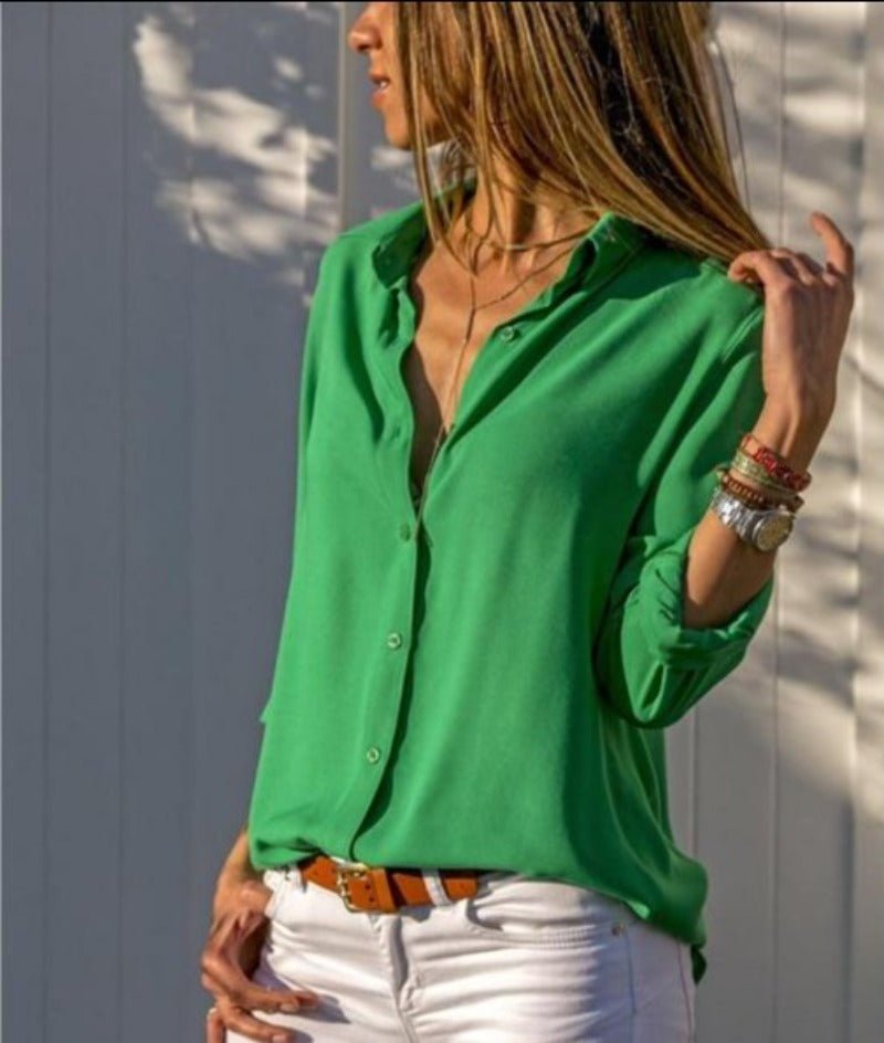Button Long Sleeve Slim Blouse - Easy Pickins Store