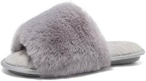 Furry Faux Fur Slippers Memory Foam Slippers Slip on - Easy Pickins Store