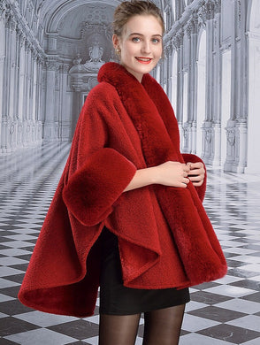 Cape Faux Rabbit Fur Poncho Thick Long Loose Shawl Cardigan Cloak Coat - Easy Pickins Store