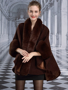 Cape Faux Rabbit Fur Poncho Thick Long Loose Shawl Cardigan Cloak Coat - Easy Pickins Store