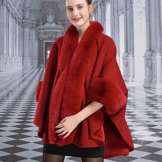 Cape Faux Rabbit Fur Poncho Thick Long Loose Shawl Cardigan Cloak Coat - Easy Pickins Store