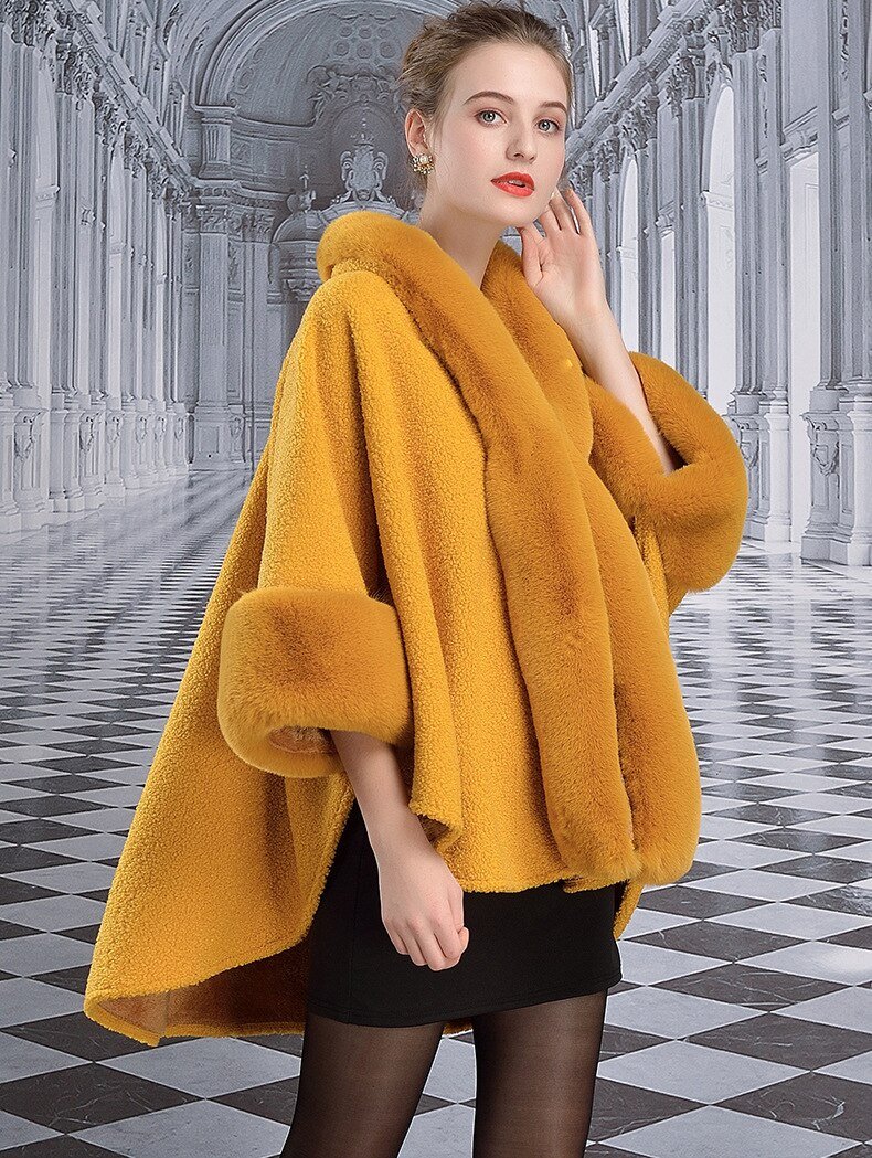 Cape Faux Rabbit Fur Poncho Thick Long Loose Shawl Cardigan Cloak Coat - Easy Pickins Store