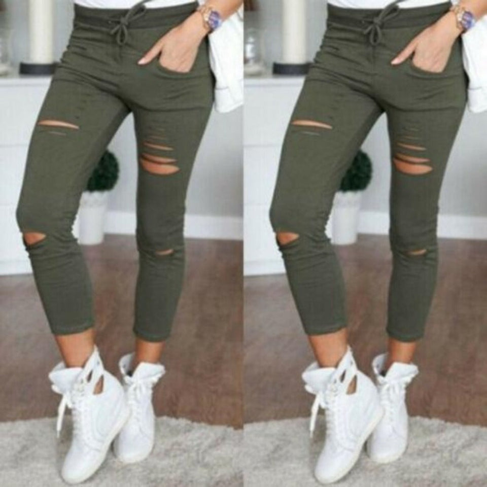 Cargo Pants Slim High Waisted Stretchy Skinny Broken Hole Pencil - Easy Pickins Store