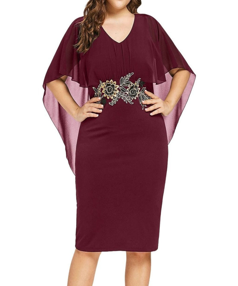 Casual Chiffon V Neck Applique Loose Dress - Easy Pickins Store
