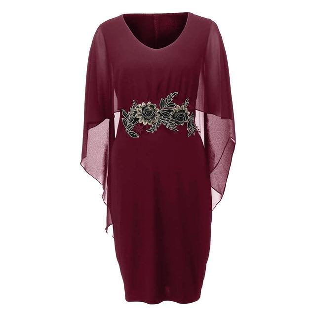 Casual Chiffon V Neck Applique Loose Dress - Easy Pickins Store