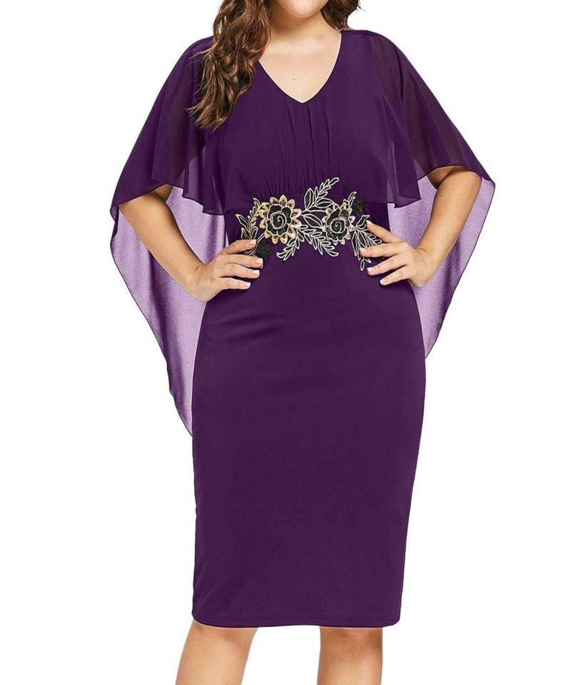 Casual Chiffon V Neck Applique Loose Dress - Easy Pickins Store