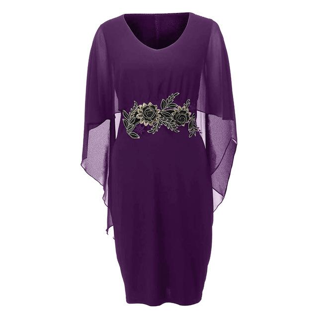 Casual Chiffon V Neck Applique Loose Dress - Easy Pickins Store
