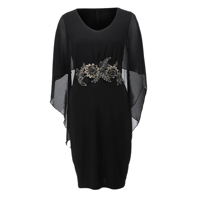 Casual Chiffon V Neck Applique Loose Dress - Easy Pickins Store