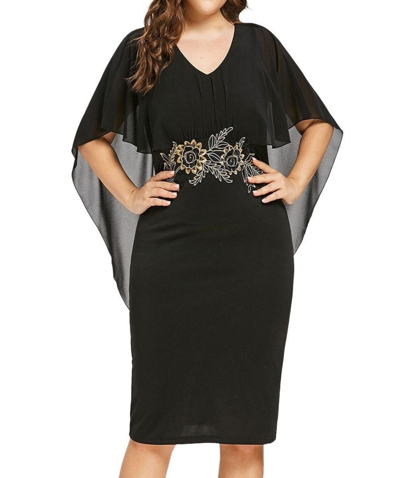 Casual Chiffon V Neck Applique Loose Dress - Easy Pickins Store