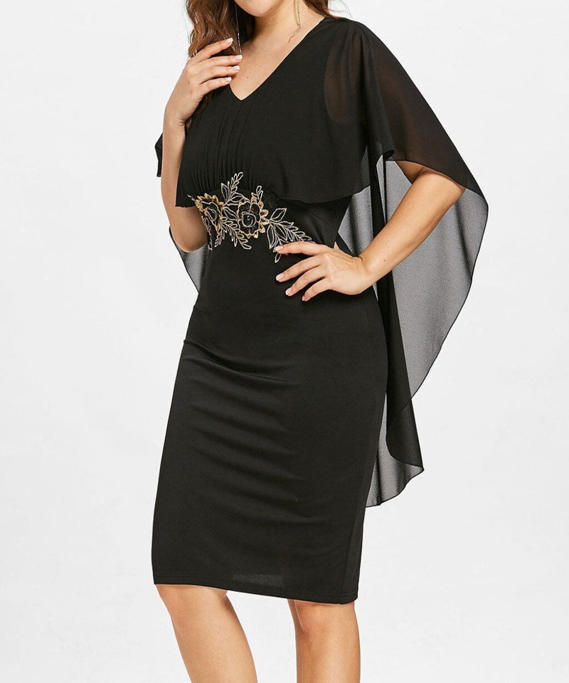 Casual Chiffon V Neck Applique Loose Dress - Easy Pickins Store