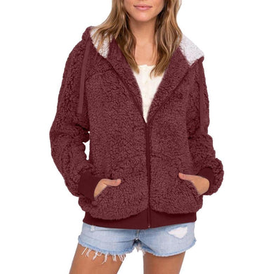 Casual Faux Fur Plush Warm Pocket Hooded Outwear Cardigan Coat - Easy Pickins Store