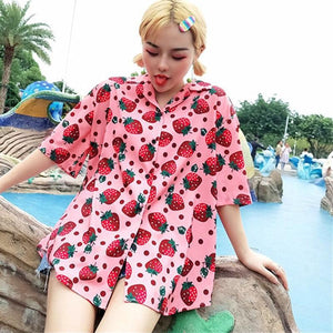 Casual Short Sleeve Strawberry Printed Shirt - Easy Pickins Store