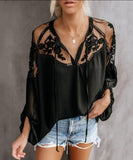 Chiffon Mesh Lace Blouse Lantern Transparent Sleeve - Easy Pickins Store