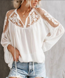 Chiffon Mesh Lace Blouse Lantern Transparent Sleeve - Easy Pickins Store