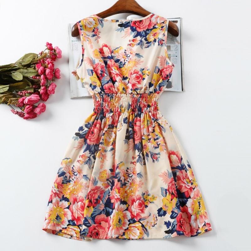 Chiffon Sleeveless Sundress Beach Floral Tank Mini Dress - Easy Pickins Store