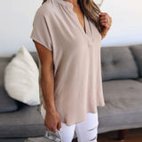 Chiffon V Neck Short Sleeve Casual Blous - Easy Pickins Store
