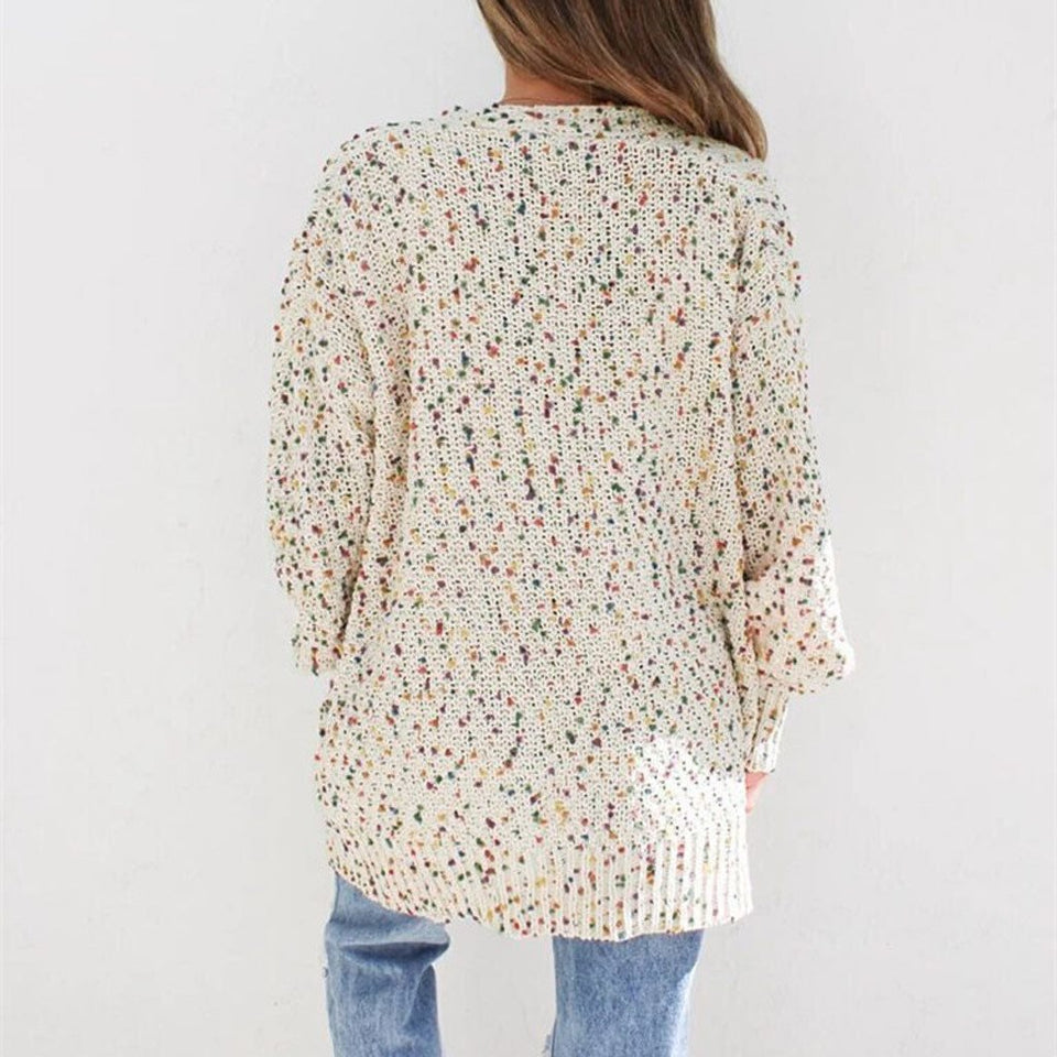 Color Point Pocket Long Sleeve Loose Comfortable Knit Jacket - Easy Pickins Store