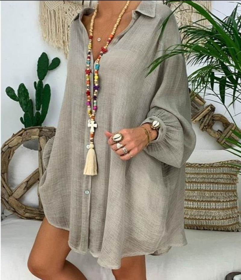 Cotton Linen Blouse Long Sleeve Turn Down Collar - Easy Pickins Store