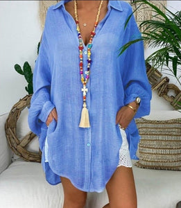Cotton Linen Blouse Long Sleeve Turn Down Collar - Easy Pickins Store