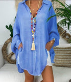 Cotton Linen Blouse Long Sleeve Turn Down Collar - Easy Pickins Store