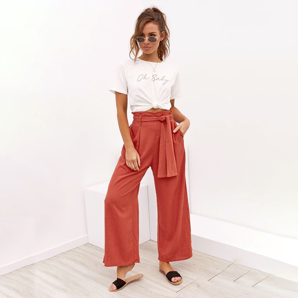 Cotton Linen High Waist Wide Leg Loose Pants - Easy Pickins Store