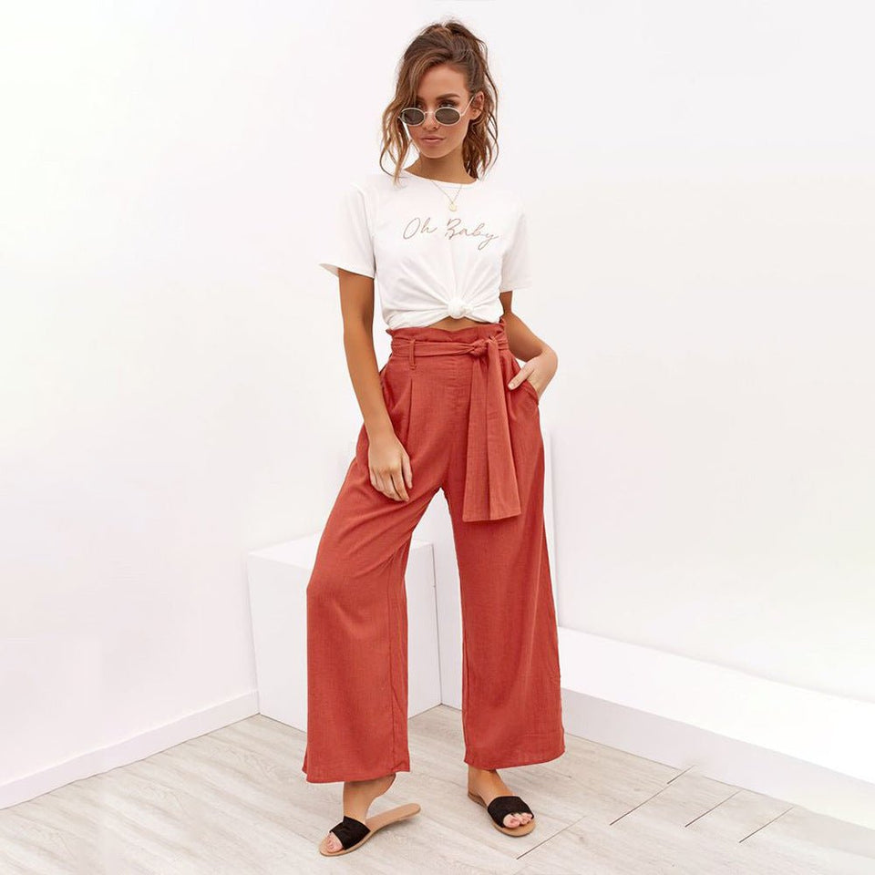 Cotton Linen High Waist Wide Leg Loose Pants - Easy Pickins Store