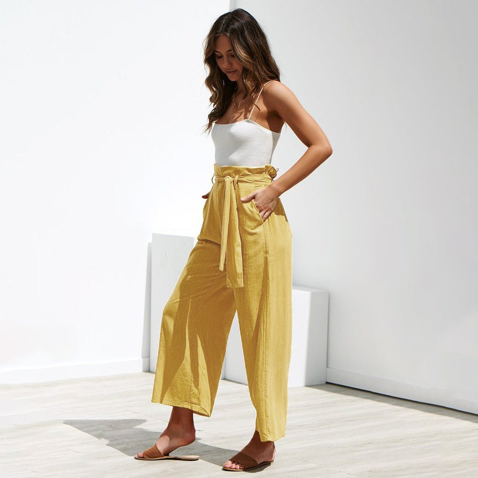 Cotton Linen High Waist Wide Leg Loose Pants - Easy Pickins Store